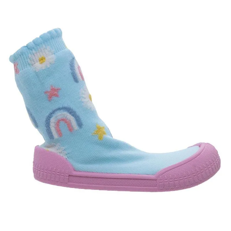 Meia com Sola Infantil Menina Pimpolho Flores 74287E Azul