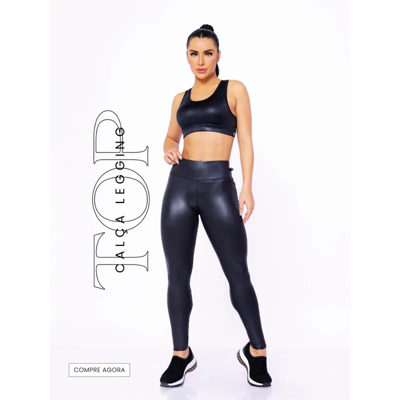 Conjunto Sensacional Top Nadador e Calça Legging em Cirrê Conforto no Dia a Dia
