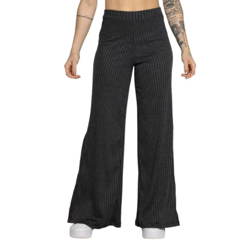 Calça Flare Feminina Vekyo – Pantalona Canelada com Fenda e Boca de Sino