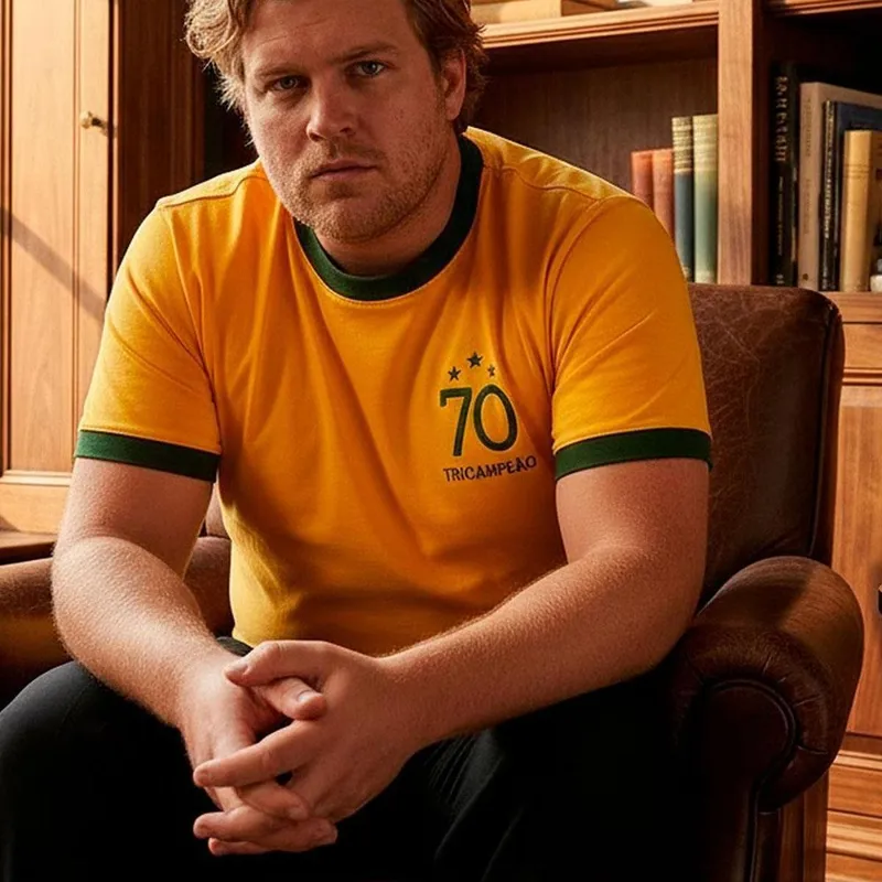 Camisa Brasil Retrô 1970 Amarelo Plus Size Masculina