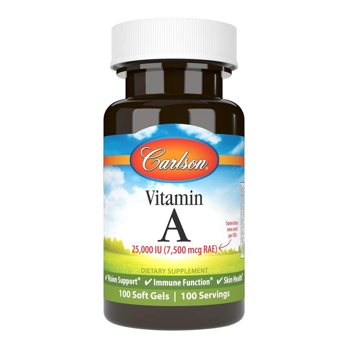 Suplemento de vitamina A Carlson 25000 UI (7500 mcg RAE) 100 cápsulas gelatinosas