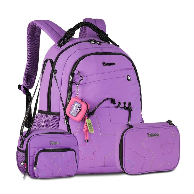 Kit Luluca Mochila com Lancheira e Estojo Cores Modernas