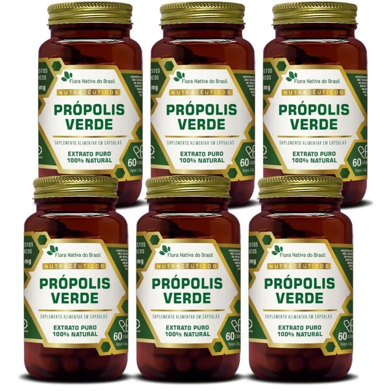 Kit Com 6 - Próp0lis Verde 60 Capsulas de 500mg Flora Nativa