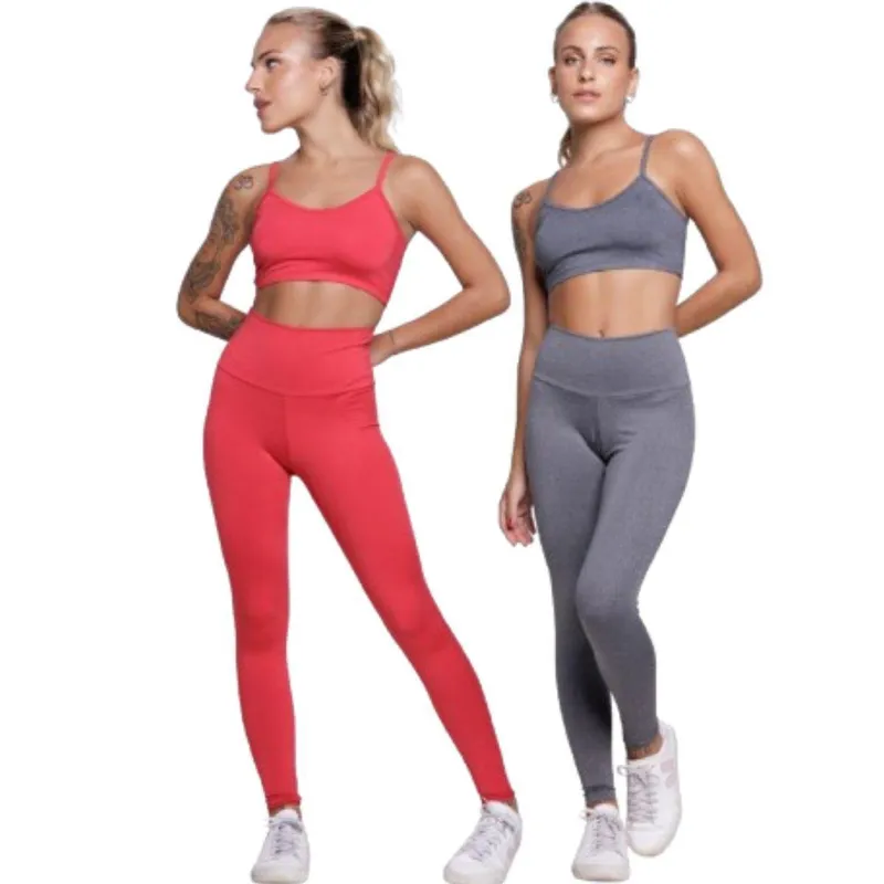 KIT 2 Conjunto Top Alça Fina e Calça Suplex Serra e Mar Roupa Para Academia Treino Moda Fitness
