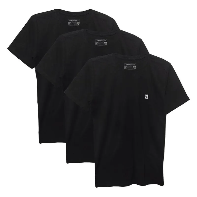 Camiseta Masculina Algodão Manga Curta Gola Redonda Kit 3
