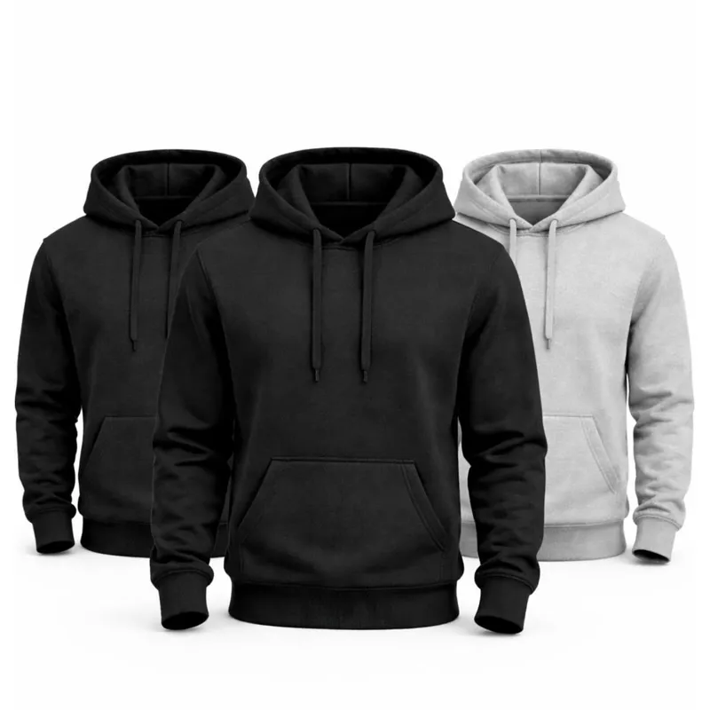 Kit 3 Blusas Moletom Canguru com Capuz Liso Adulto Masculino