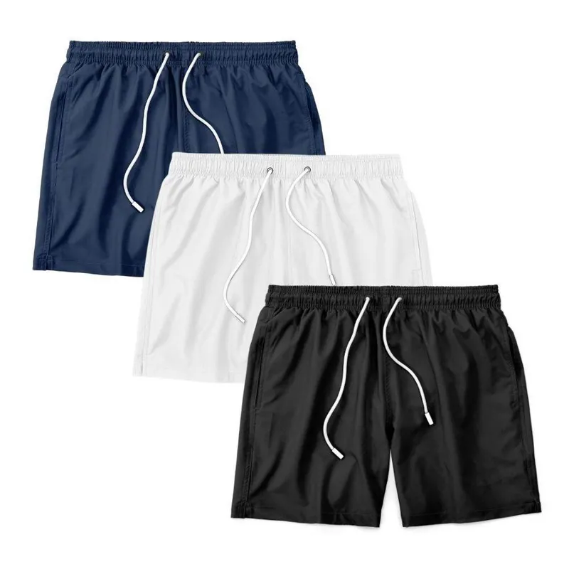 Kit 3 Shorts Bermuda Masculino Tactel Liso Praia Academia