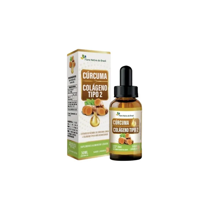 Cúrcuma + Colágeno Tipo 2 gotas Sabor Laranja 30ml Flora