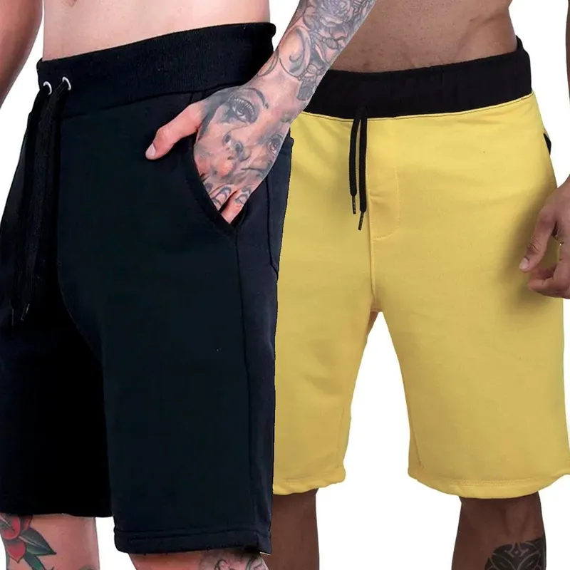 Kit 2 Bermudas Moletom Com Bolsos Shorts Masculino Plus Size Liso Básico G1 a G5
