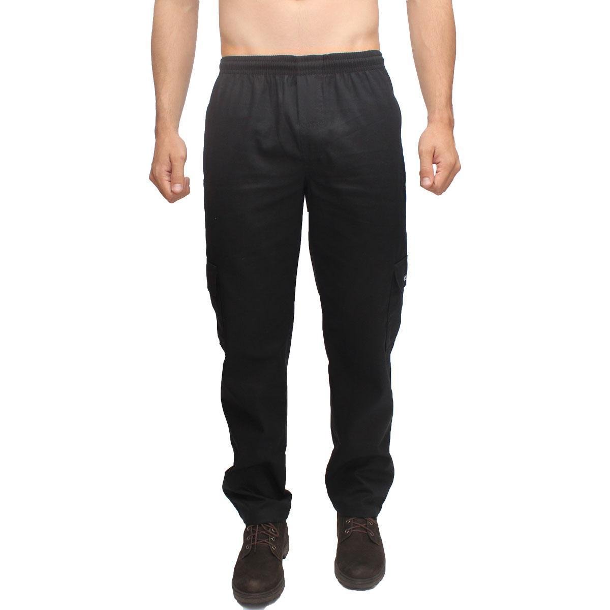 Calça Masculina Brim Sarja Cargo Elástico Cordão 5 Bolsos