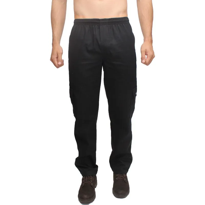 Calça Masculina Brim Sarja Cargo Elástico Cordão 5 Bolsos