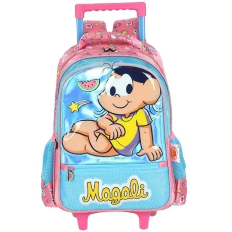 MOCHILA INFANTIL FEMININA LUXCEL TURMA DA MONICA C/RODAS IC42492MN