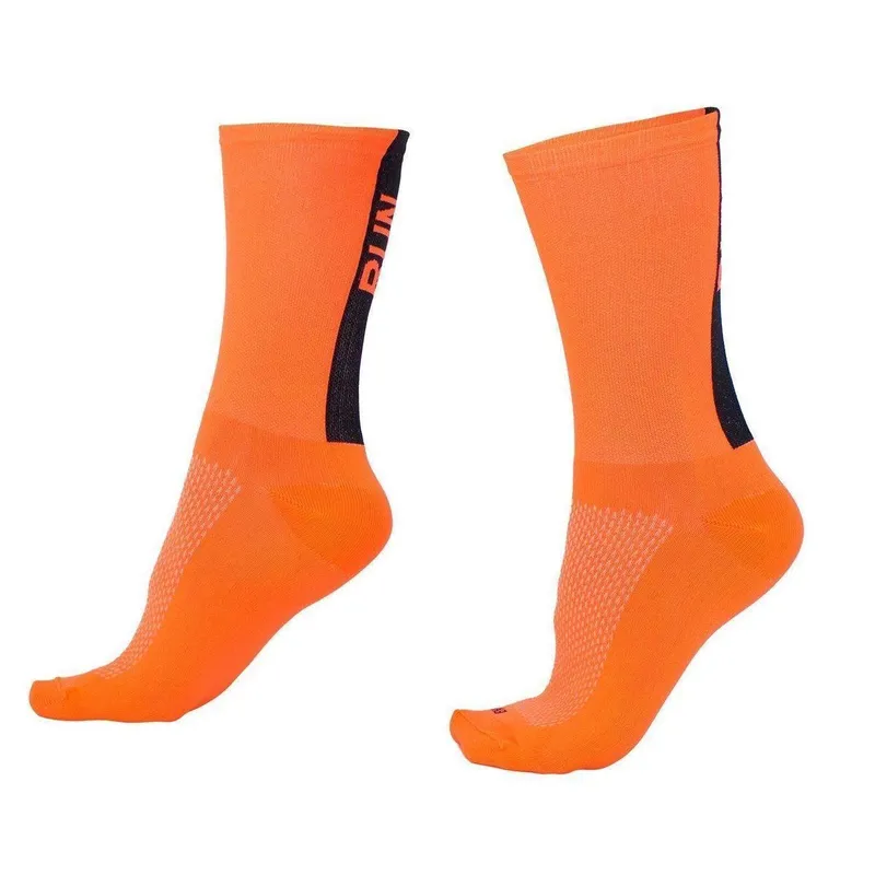 Meia Para Corrida Running Run B.V. Cano Médio Unissex Laranja Neon - ALARANJADO/PRETO UNICO