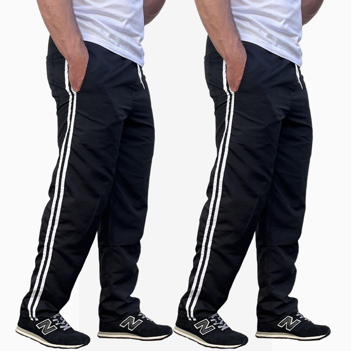 Kit 2 Calça Masculina Tactel Caminhada Esporte Academia 2 Listras 3 Bolsos