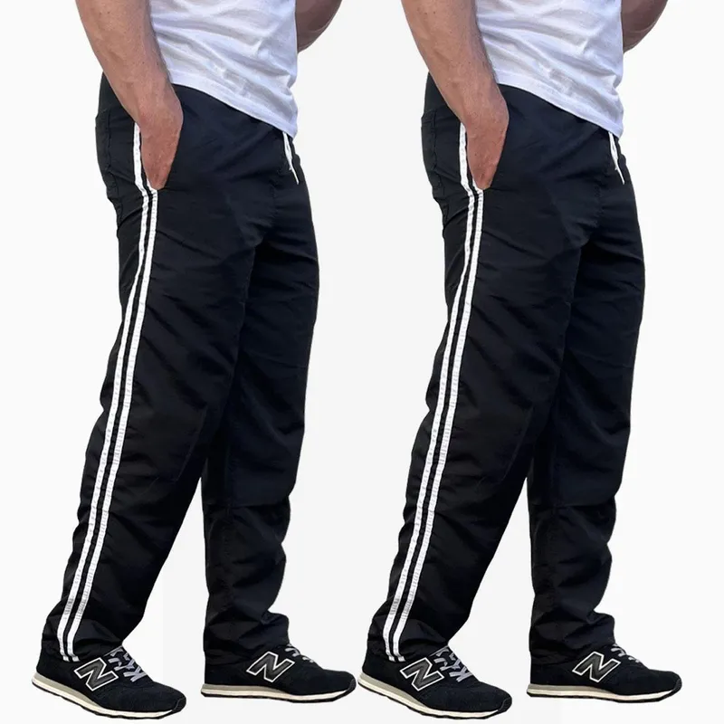Kit 2 Calça Masculina Tactel Caminhada Esporte Academia 2 Listras 3 Bolsos