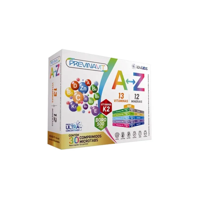 Previna Vit A-Z 13 Vitaminas + 12 Minerais 30 comp IDNLabs