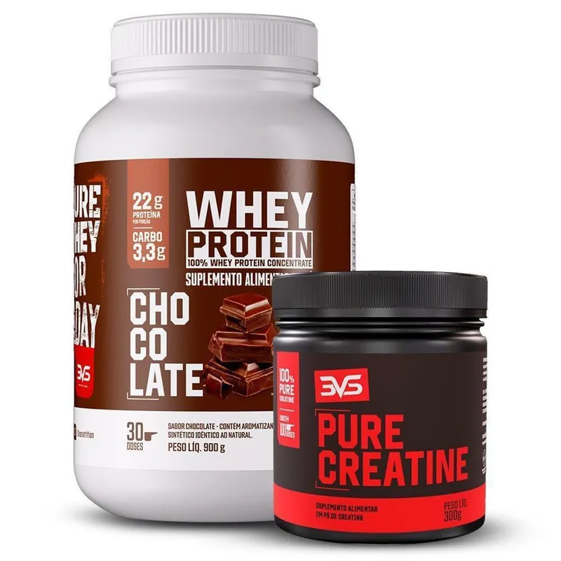 Combo 3VS Nutrition Creatina Pura 300g + Whey Protein 100% Concentrado 900g