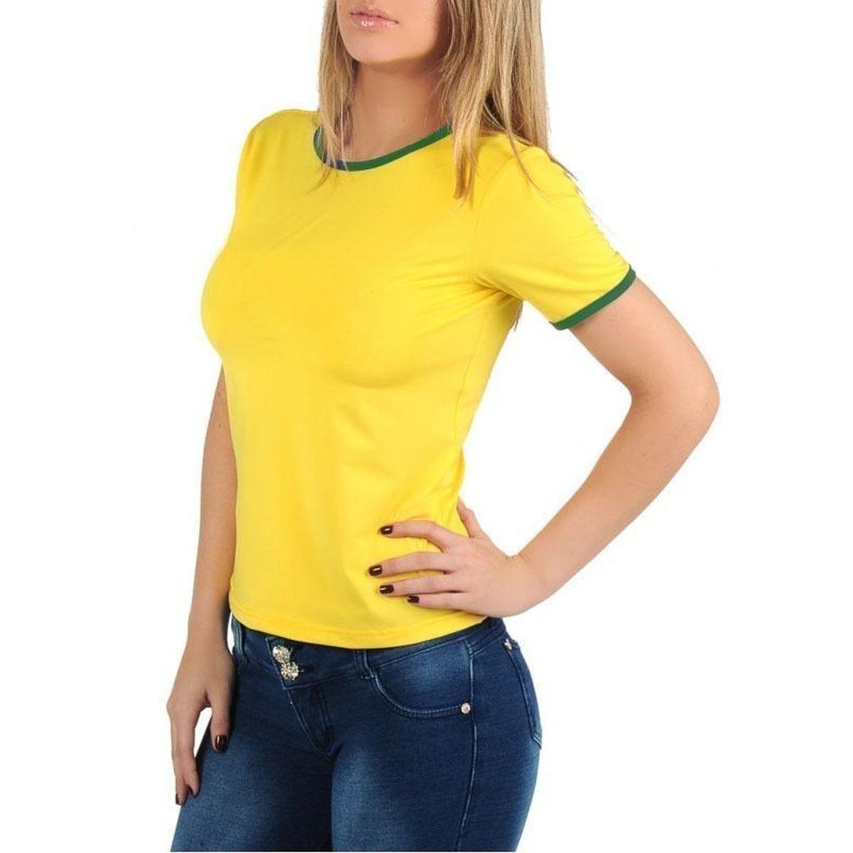 Camiseta Copa Brasil Baby Look Feminina Algodão Lisa
