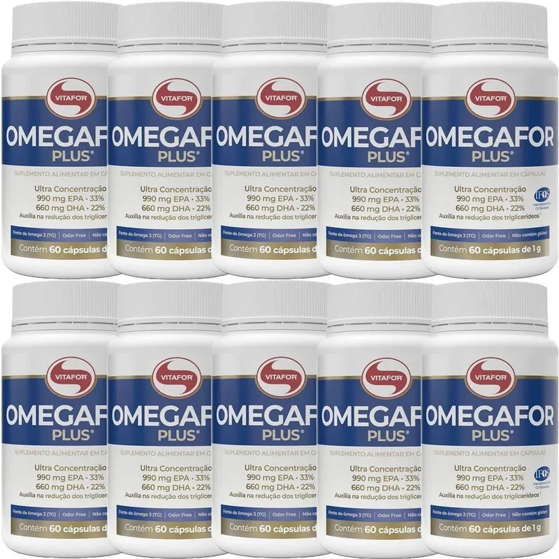 Kit 10X ÔmegaFor Plus - 60 Cápsulas 1g - Vitafor