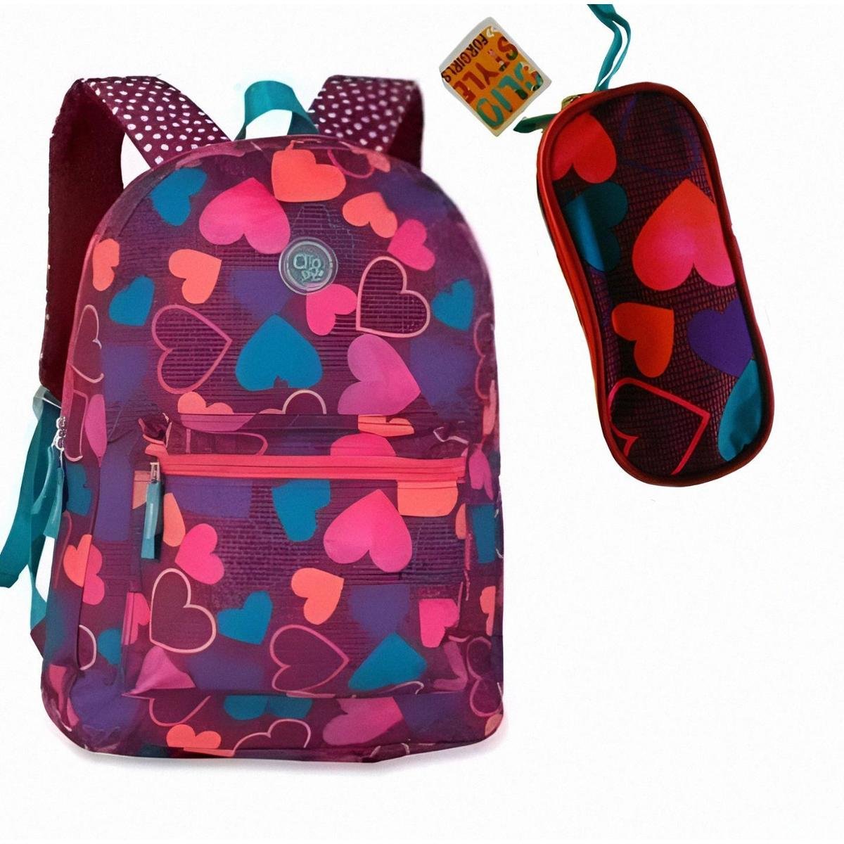kit escolar Mochila Lovers + estojo Duplo