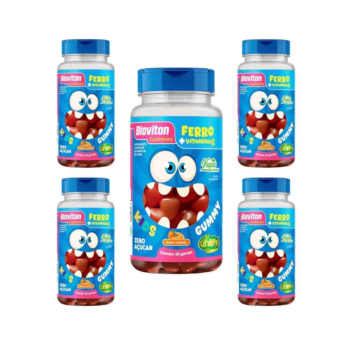 Kit 5 Bioviton Gummy Kids Ferro + Vit C Laranja 5x30 Gomas - Unilife