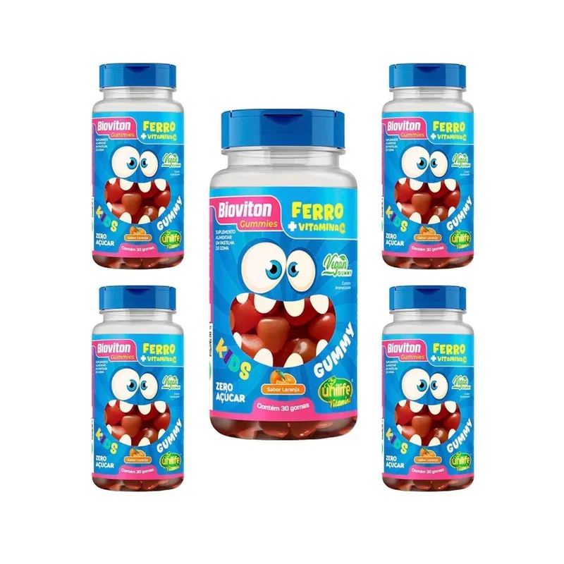 Kit 5 Bioviton Gummy Kids Ferro + Vit C Laranja 5x30 Gomas - Unilife