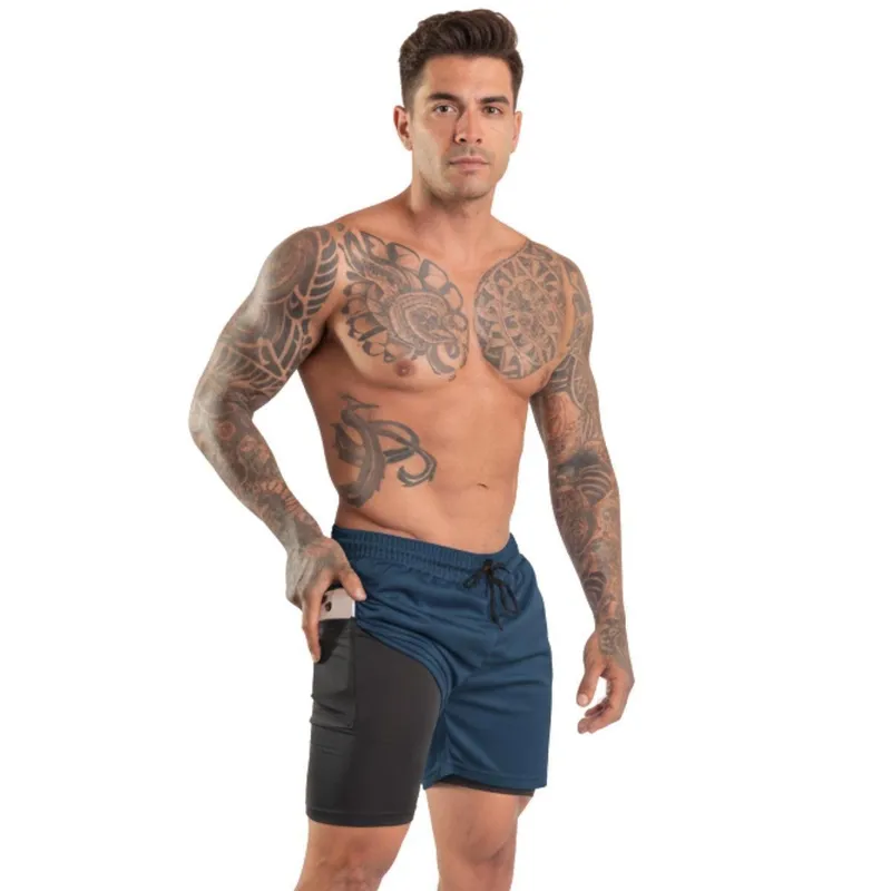 Short Masculino 2 Em 1 Academia Fitness Compressão Para Treino e Academia