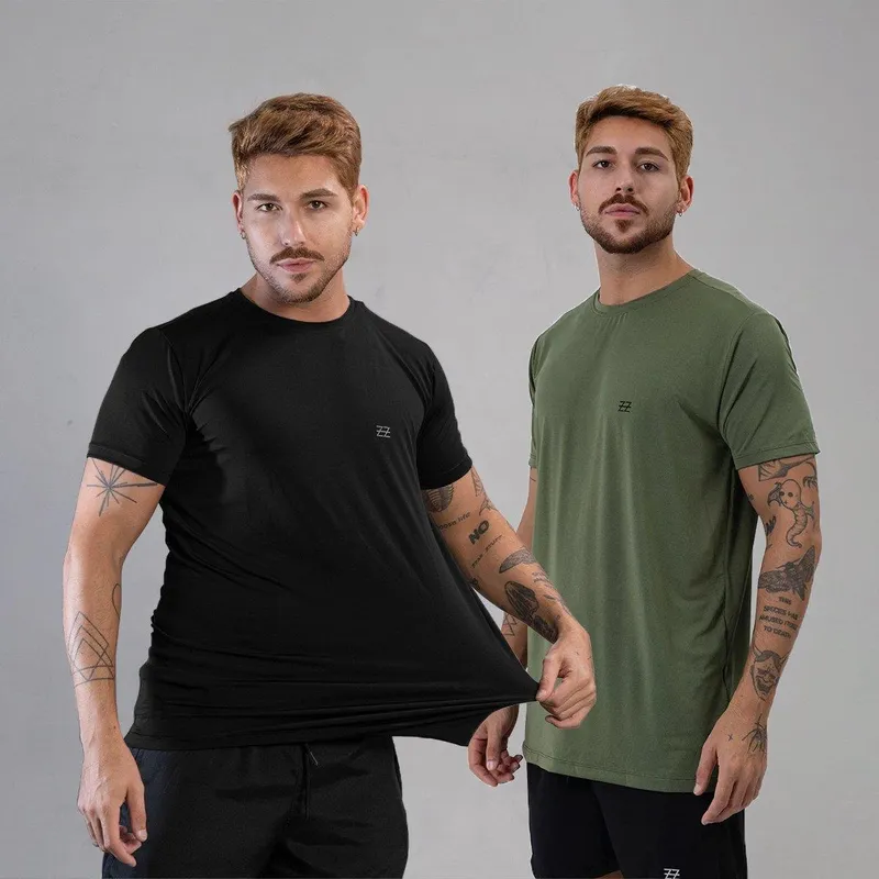 Kit 2 Camisetas Masculina Academia Poliamida Manga Curta Treino Camisa Malhar Dia A Dia Premium