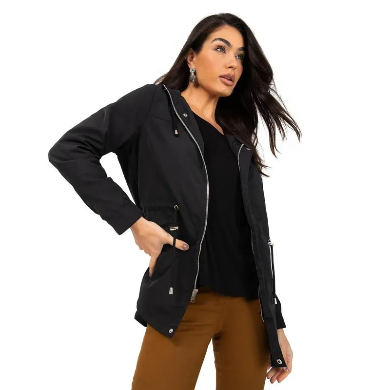 Jaqueta Parka Com Capuz E Bolso Frontal