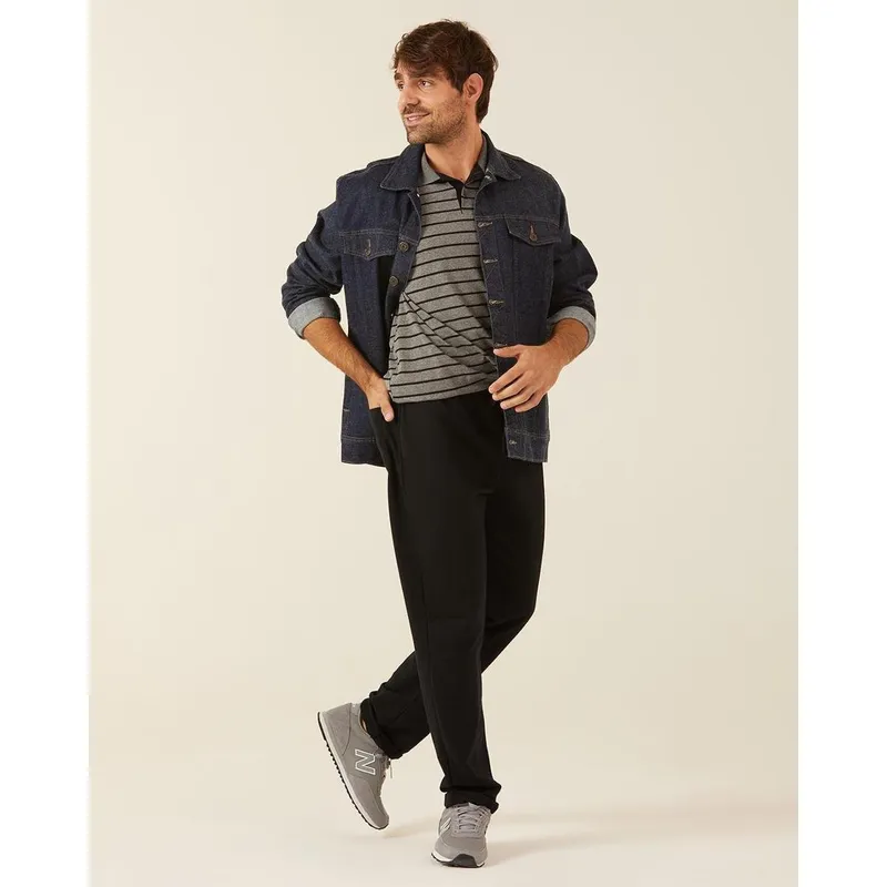 Calça Básica Masculina Moletom Sem Flanela Preto - G