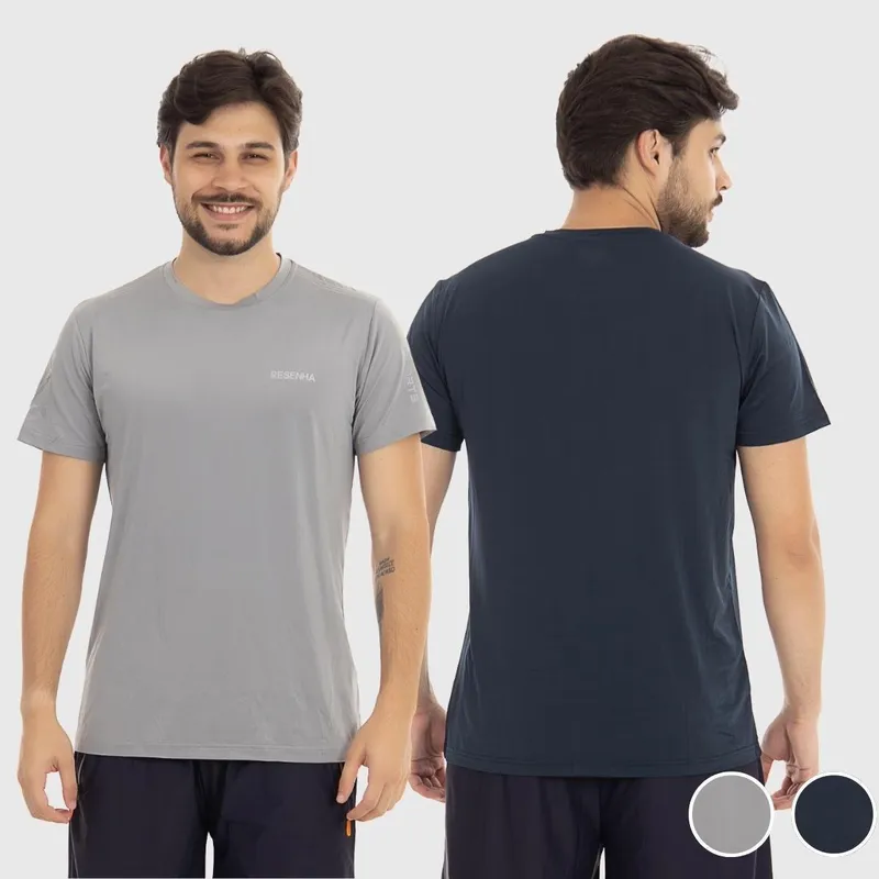 Kit 2 Camisetas Masculinas Poliamida Leve Respirável Detalhe no Ombro Resenha Sport