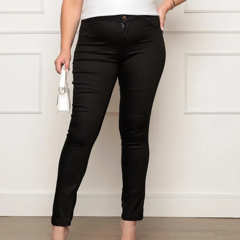 Calça Jeans Feminina Skinny Plus Size Preta Premium