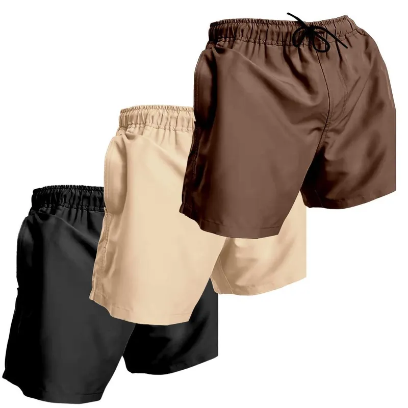 Kit 3 Shorts Tactel Masculino Praia Liso com Bolsos Secagem Rápida e Ajuste