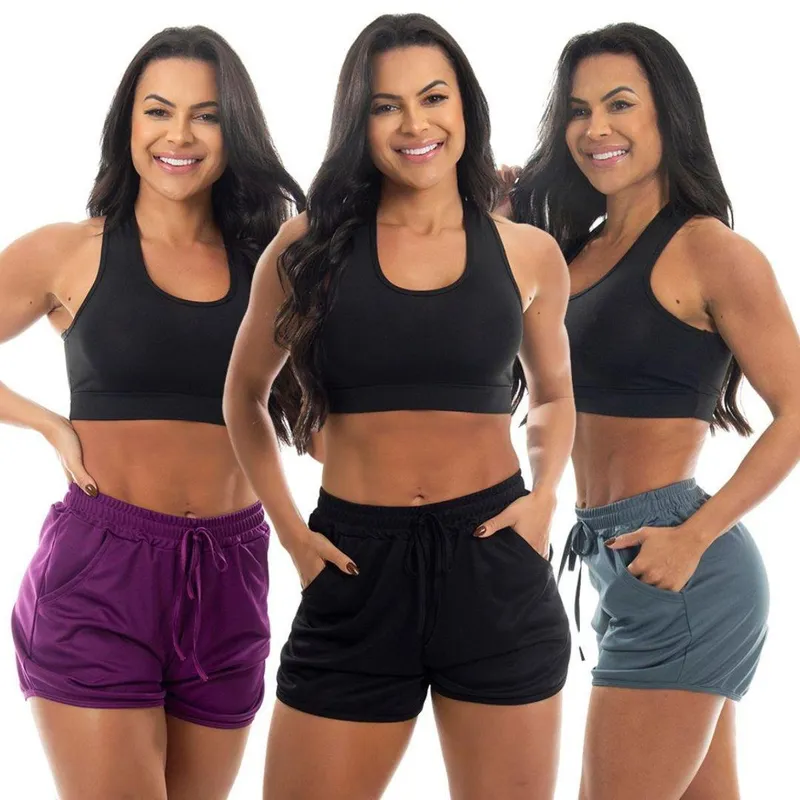 Kit 3 Short Corrida Treino Academia Esportivo Bolso Feminino