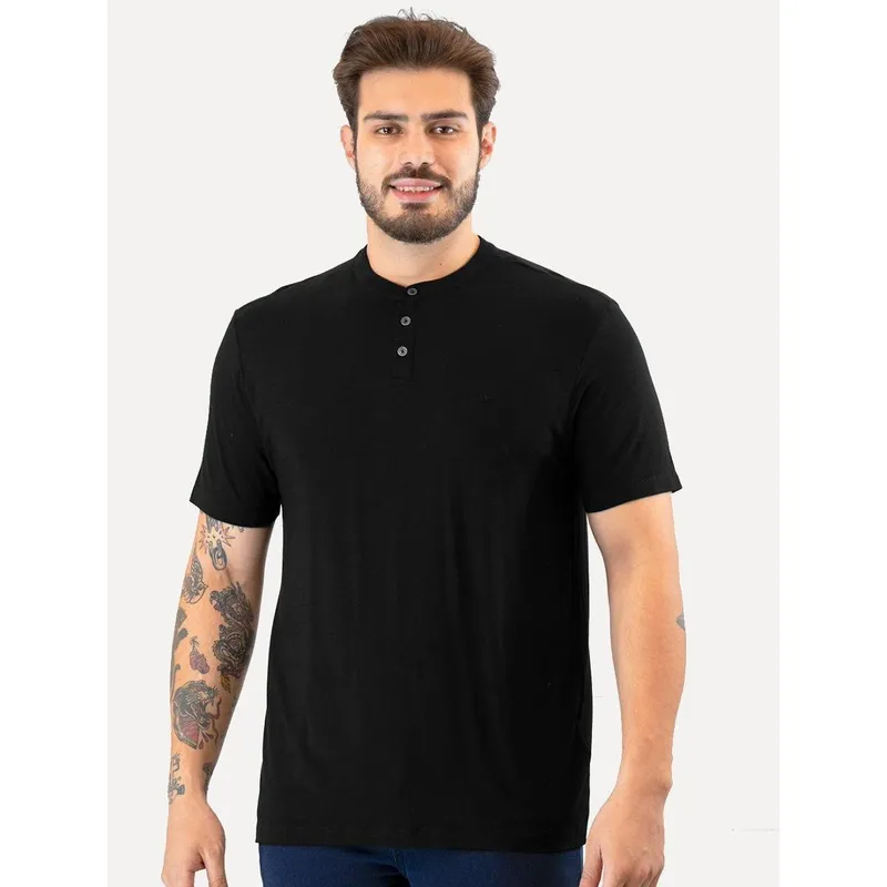 Camiseta Aramis Masculina Regular Gola Portuguesa Preta