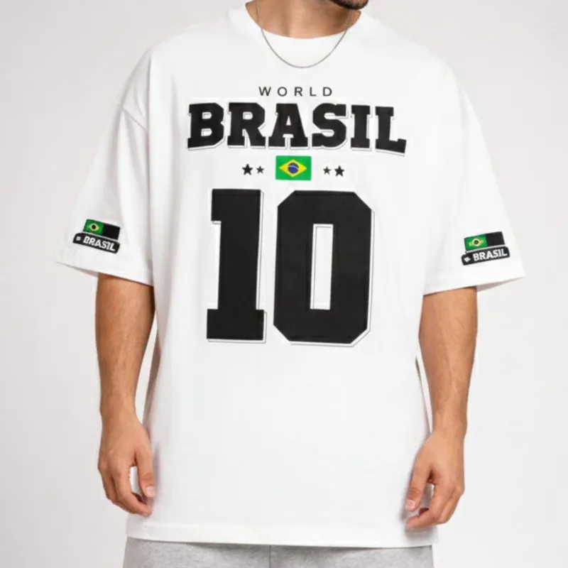Camiseta Oversized Masculina de Futebol Brasil Manga Curta Camiseta Time Casual
