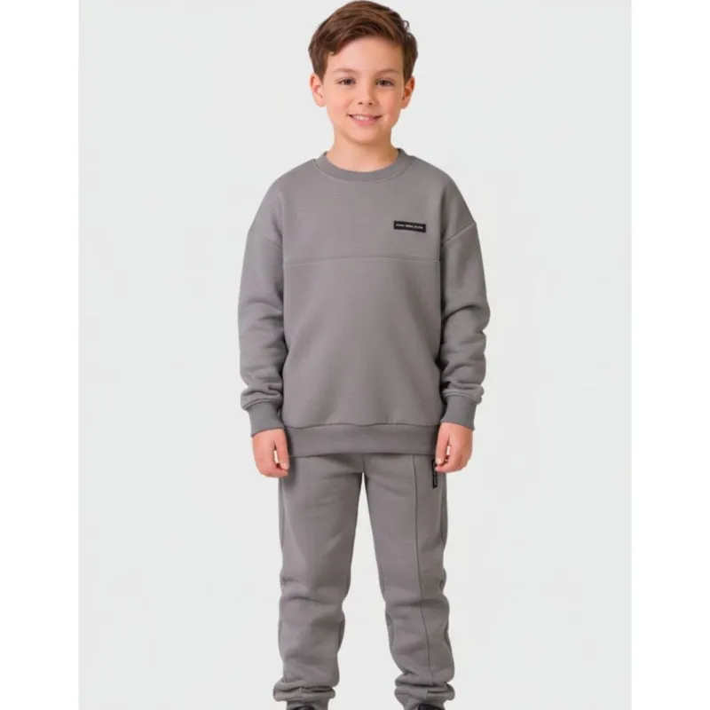 Conjunto Moletom Quenitnho Com Calça Elegante Detalhada Inverno Frio - Menino 4 a 14 anos