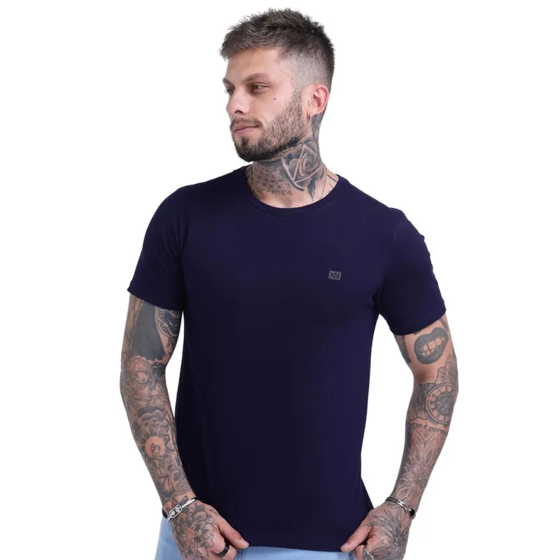 Camiseta Básica Masculina Slim Fit Algodão Lisa Várias Cores