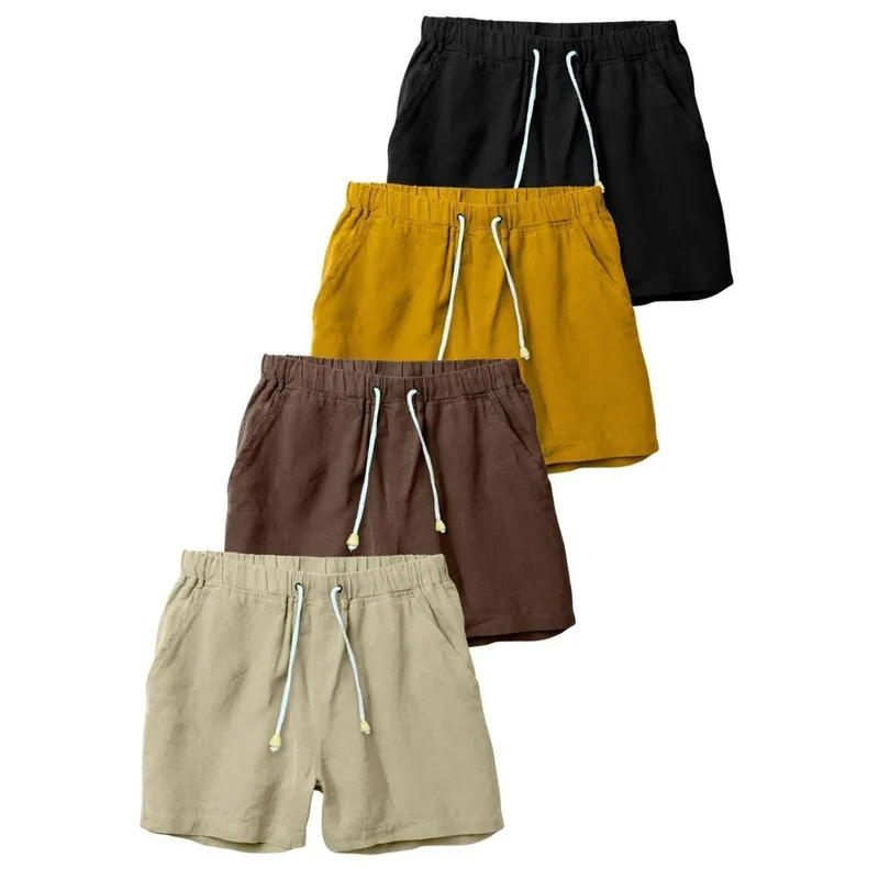 Kit 4 Shorts Bermuda Masculina em Linho com Cordão Ajustável e Caimento Leve