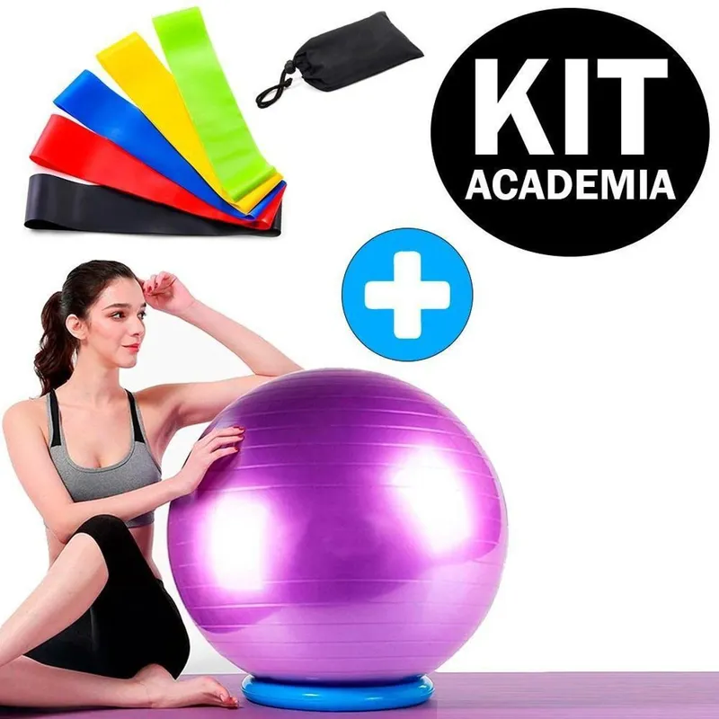 Kit Fisioterapia Reabilitação Bola Suíça Pilates Yoga + Faixas Elásticas Mini Band 5 und