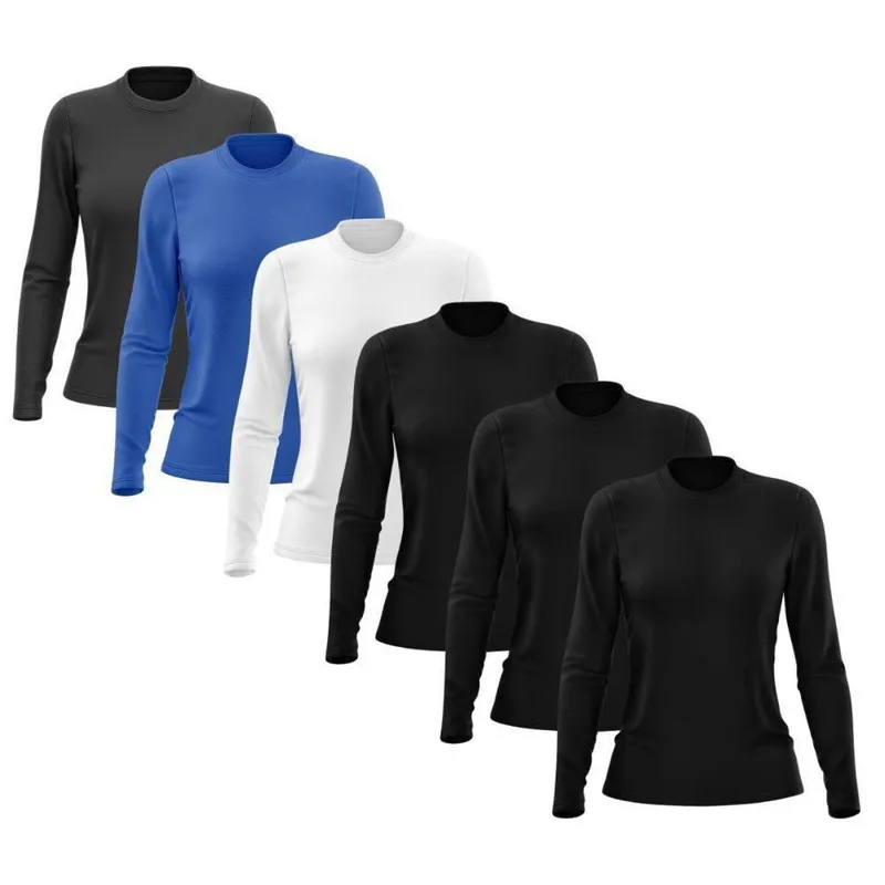 Kit 6 Camisetas Manga Longa Feminina Dry Lisa Treino