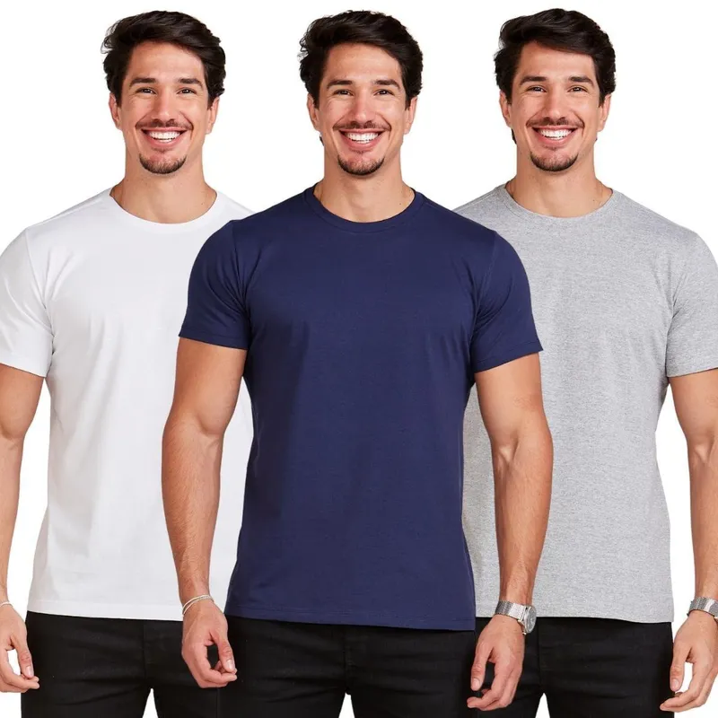 Kit 3 Camiseta Masculina Básica Camisa Manga Curta