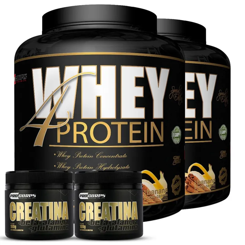 Kit 2 Whey 4 Protein Pro Corps 1,8kg + 2 Creatinas