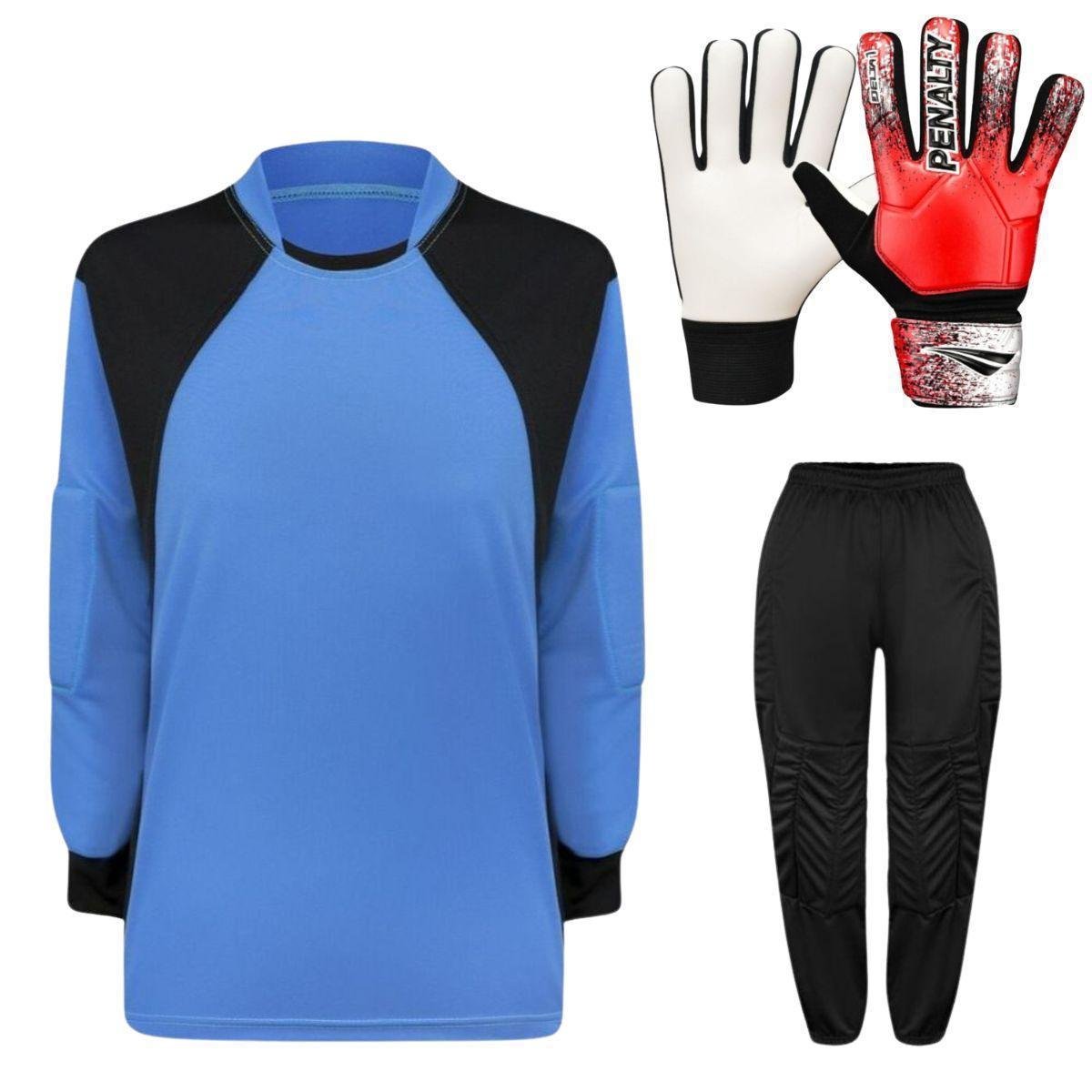 Kit Para Goleiro Juvenil Camisa + Calça Acolchoada + Luva De Goleiro Penalty