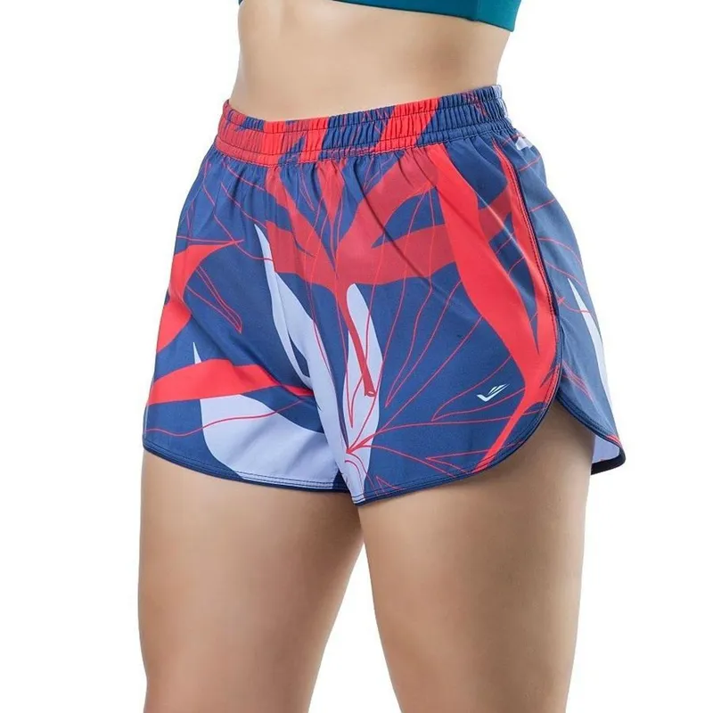 Short Running Microfibra c/ Estampa Digital- Running e Beach - Azul/Vermelho