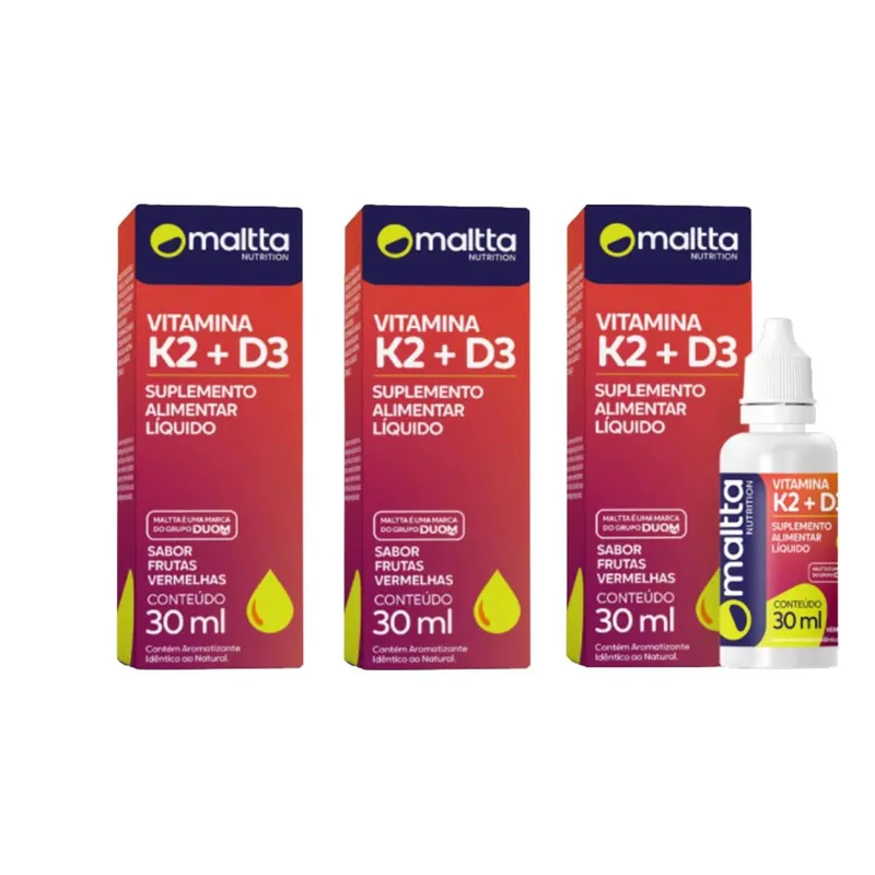 Kit 3 Vitamina K2 + D3 3x30ml Sabor Frutas Vermelhas Maltta