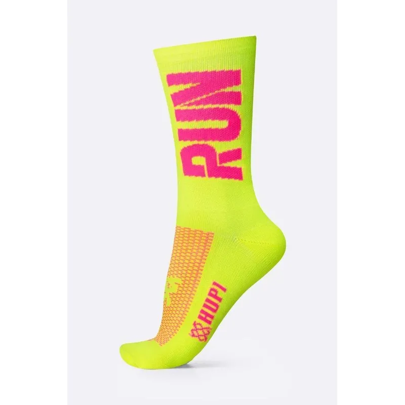 Meia de Corrida HUPI Run Amarelo Neon/Rosa