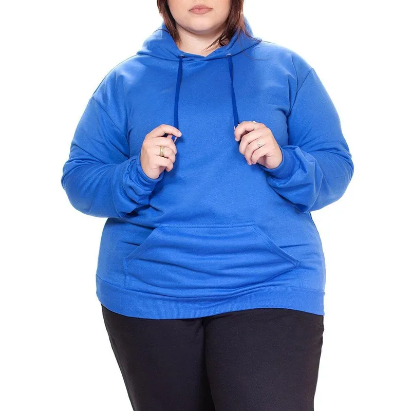 Blusa Feminina Plus Size Moletom Canguru Grande Com Capuz Liso Cor:;Tamanho:G5;Gênero:Feminino