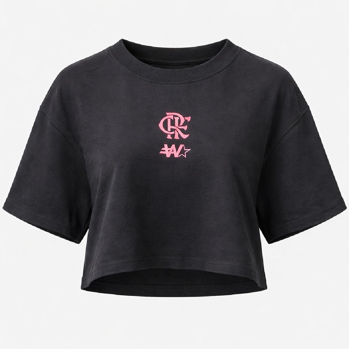 Camisa Flamengo Cropped Oversized Preto - Feminino