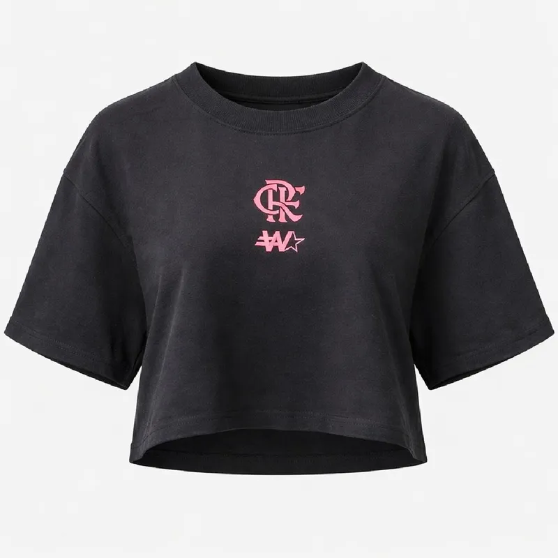 Camisa Flamengo Cropped Oversized Preto - Feminino